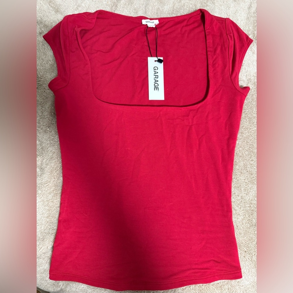 Brand new red Garage smooth open neck tee